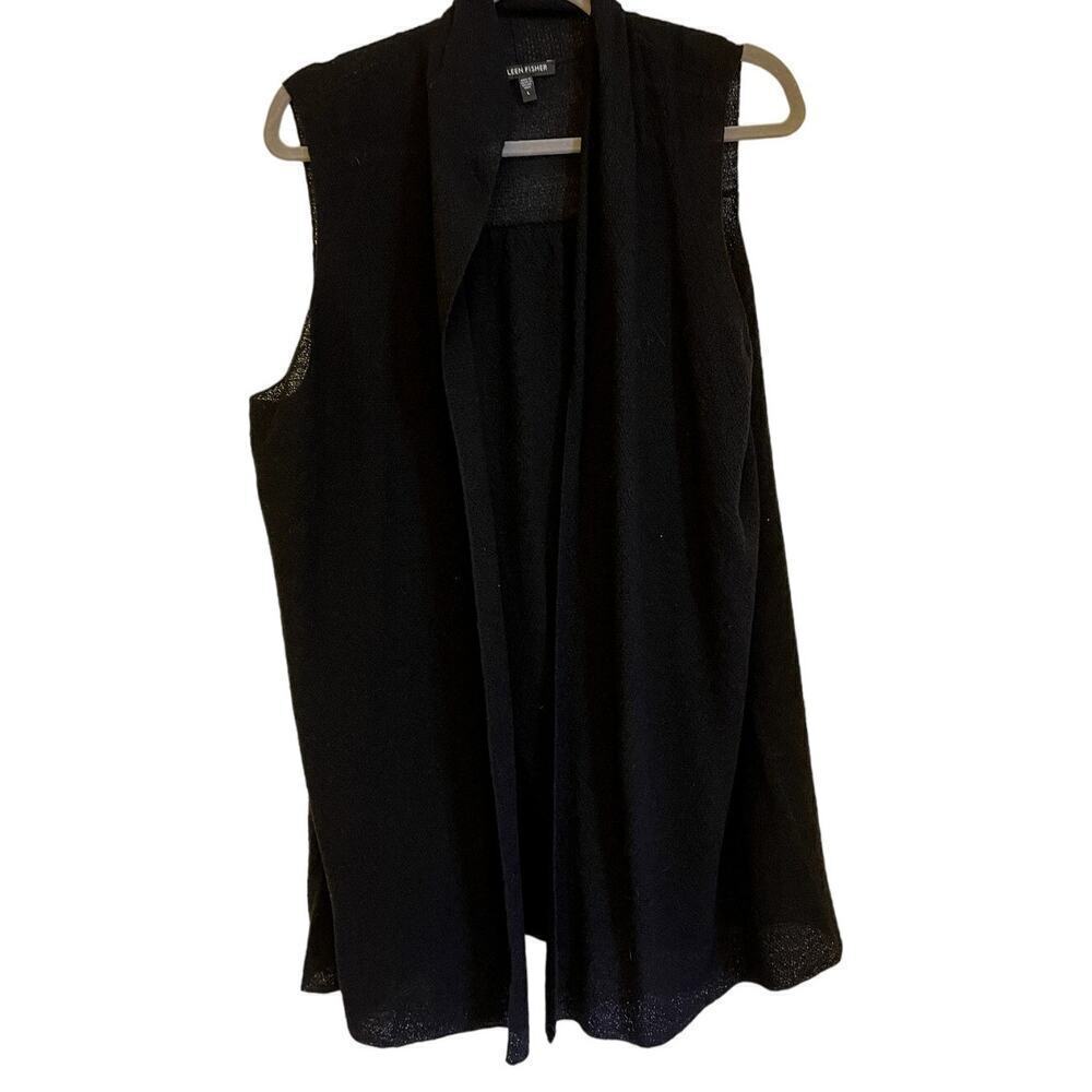 EILEEN FISHER 100% Wool Sleeveless Cardigan Black